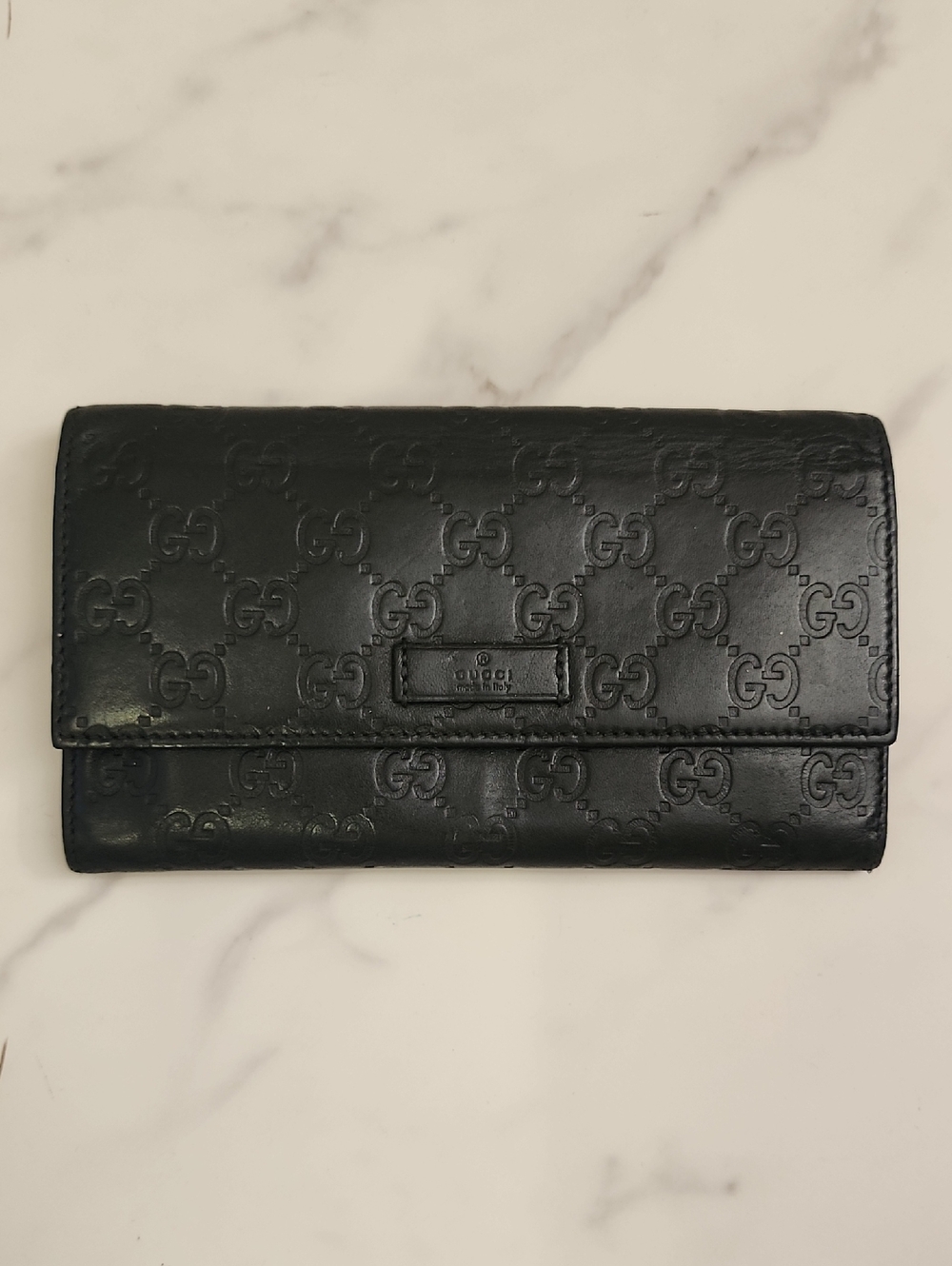 Authentic Black Leather Gucci Guccisima Long Bifold Continental Wallet